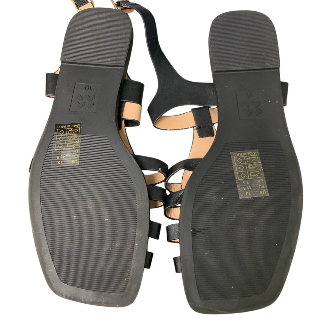 MaxMuxun Womens Size 10 Black Faux Leather Closed Toe Non Slip Flat Sandal Shoes