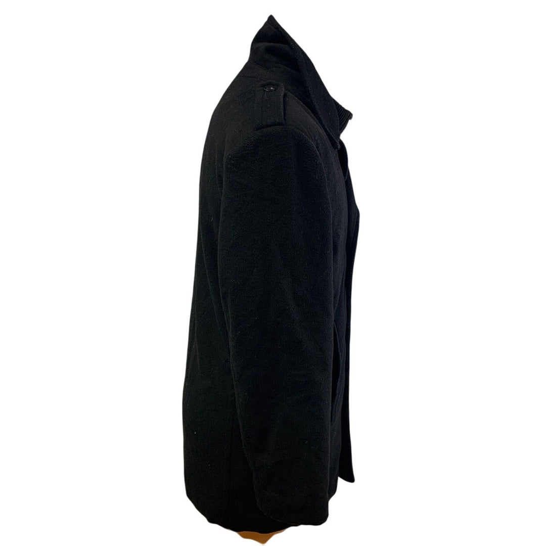 Haggar Mens Large Black Zip Button Collared Fully Lined Wool Blend Winter Coat
