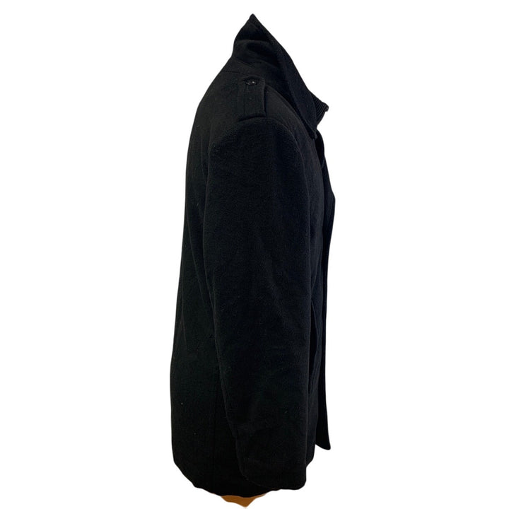 Haggar Mens Large Black Zip Button Collared Fully Lined Wool Blend Winter Coat