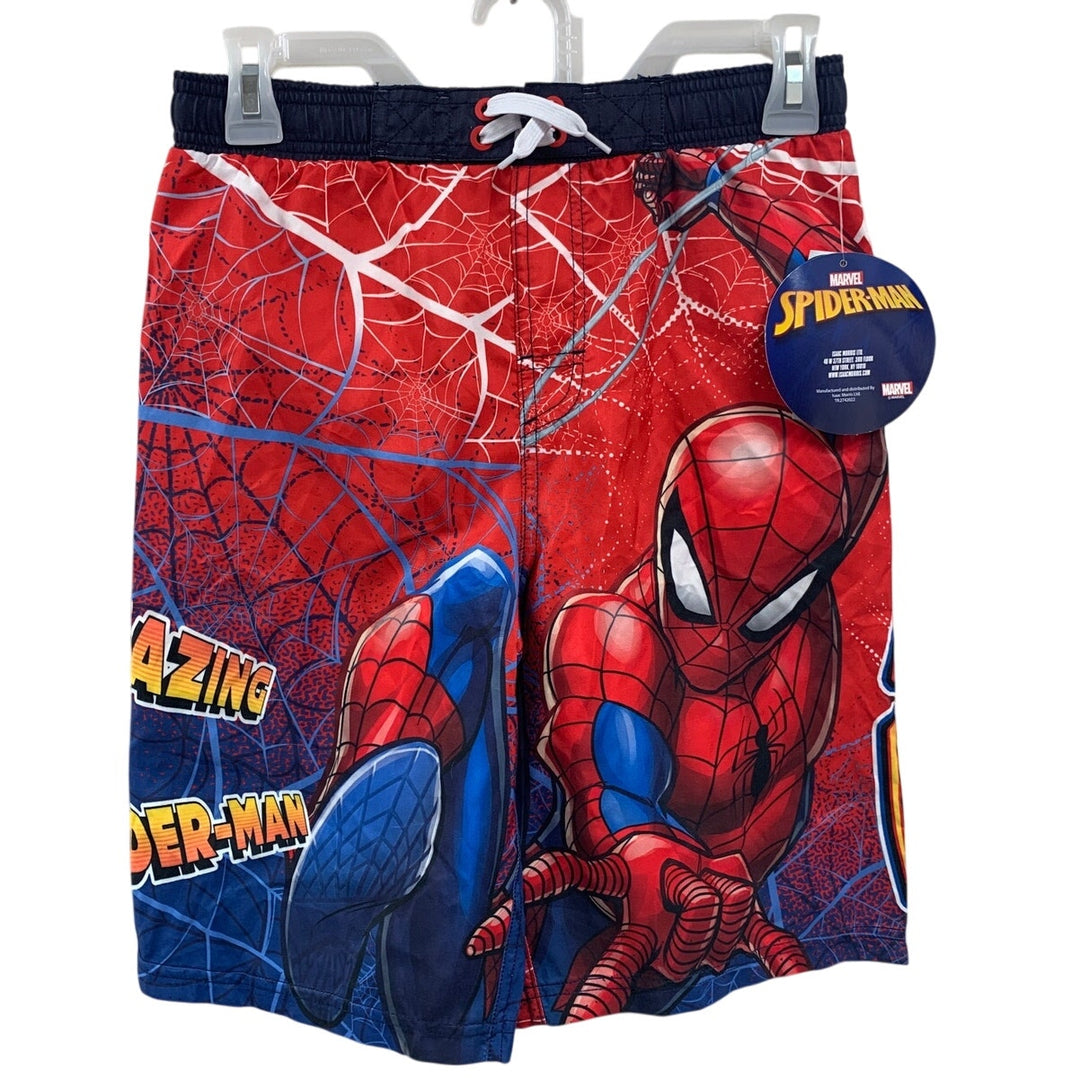 NWT New Marvel Spiderman Boys Medium Webbing Lined Swimming Swim Trunks