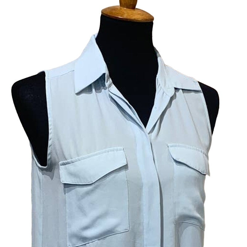 Ann Taylor XS Sleeveless Polyester Solid Pale Blue Button Up Collared Tank Top