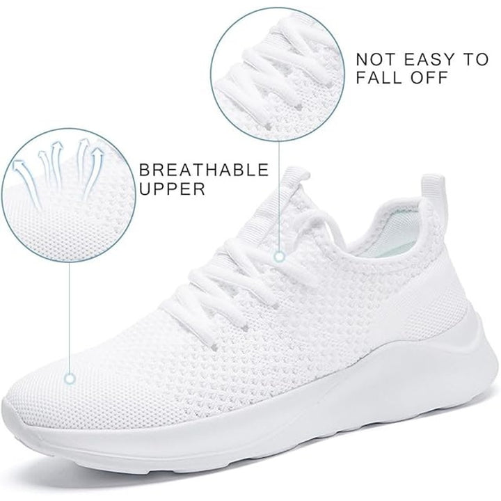 New Women Size 8.5 White Breathable Mesh Lace Up Non Slip Walking Athletic Shoes