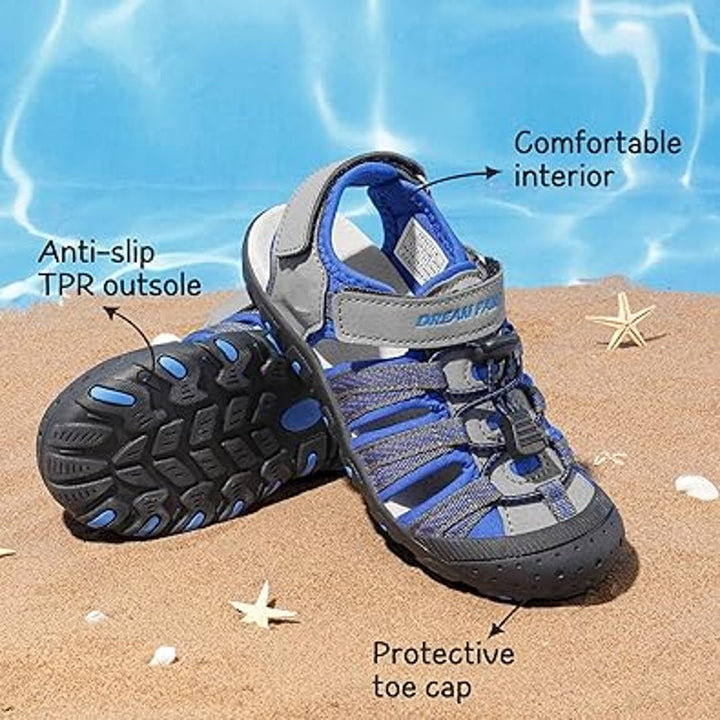 Dream Pairs Boy Size 2 Blue Gray Hook Loop Close Toe Athletic Sport Sandal Shoes