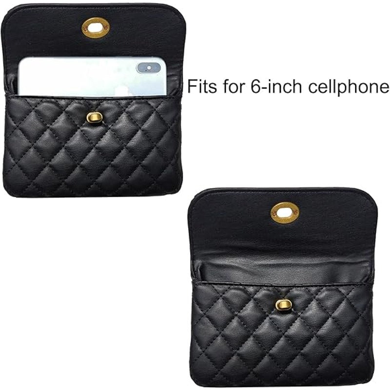 Larswon Womens Small Black Crossbody Hand Bag Clutch w Detachable Chain