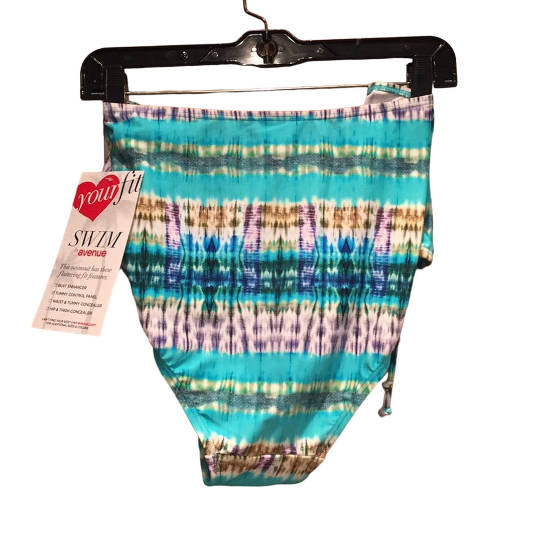 New Avenue Plus Size 24 Blue Swim Bikini Bottom Tummy Panel Hip Thigh Concealer