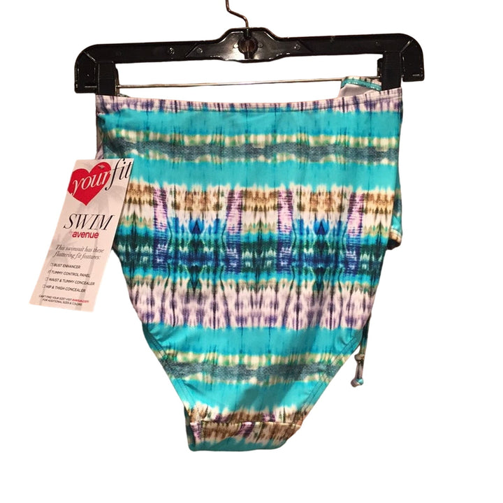 New Avenue Plus Size 24 Blue Swim Bikini Bottom Tummy Panel Hip Thigh Concealer