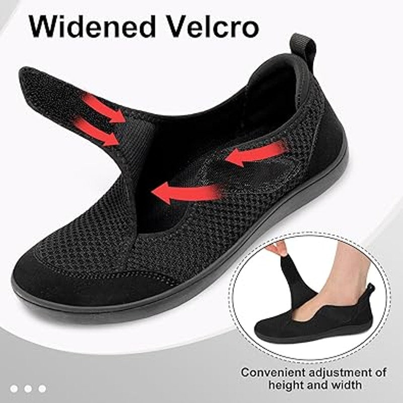 LeIsfIt Womens 10.5 Black Mesh Wide Diabetic Adjustable Barefoot Walking Shoes