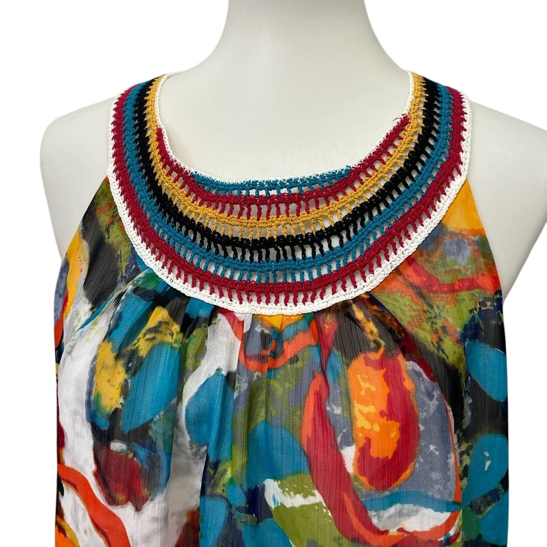 New NY Collection Medium Sleeveless Crochet Neck Flowy Floral Tank Top Blouse