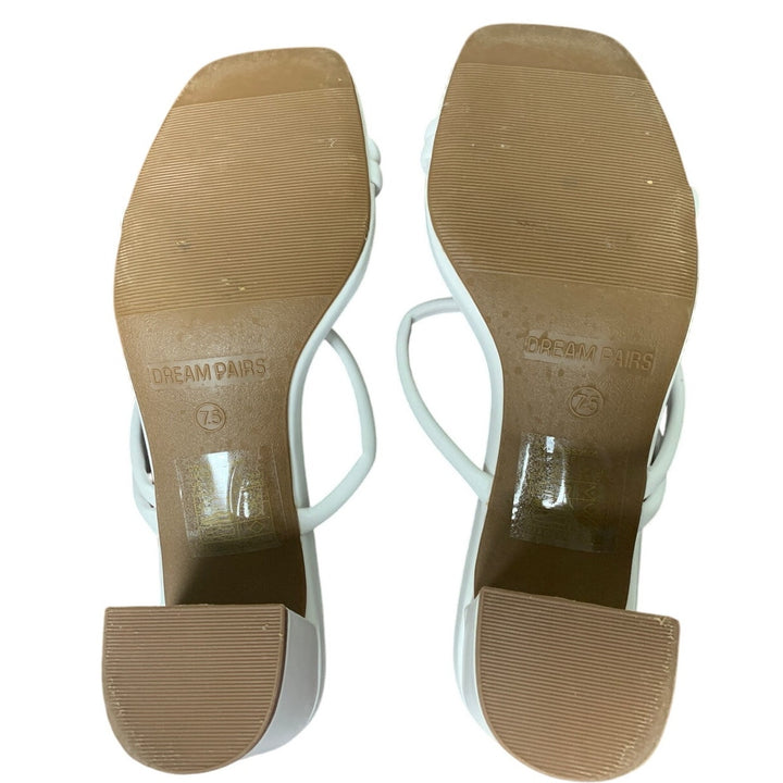 Dream Pairs Womens Size 7.5 White Faux Leather Strappy Slide On 3" Chunky Heels