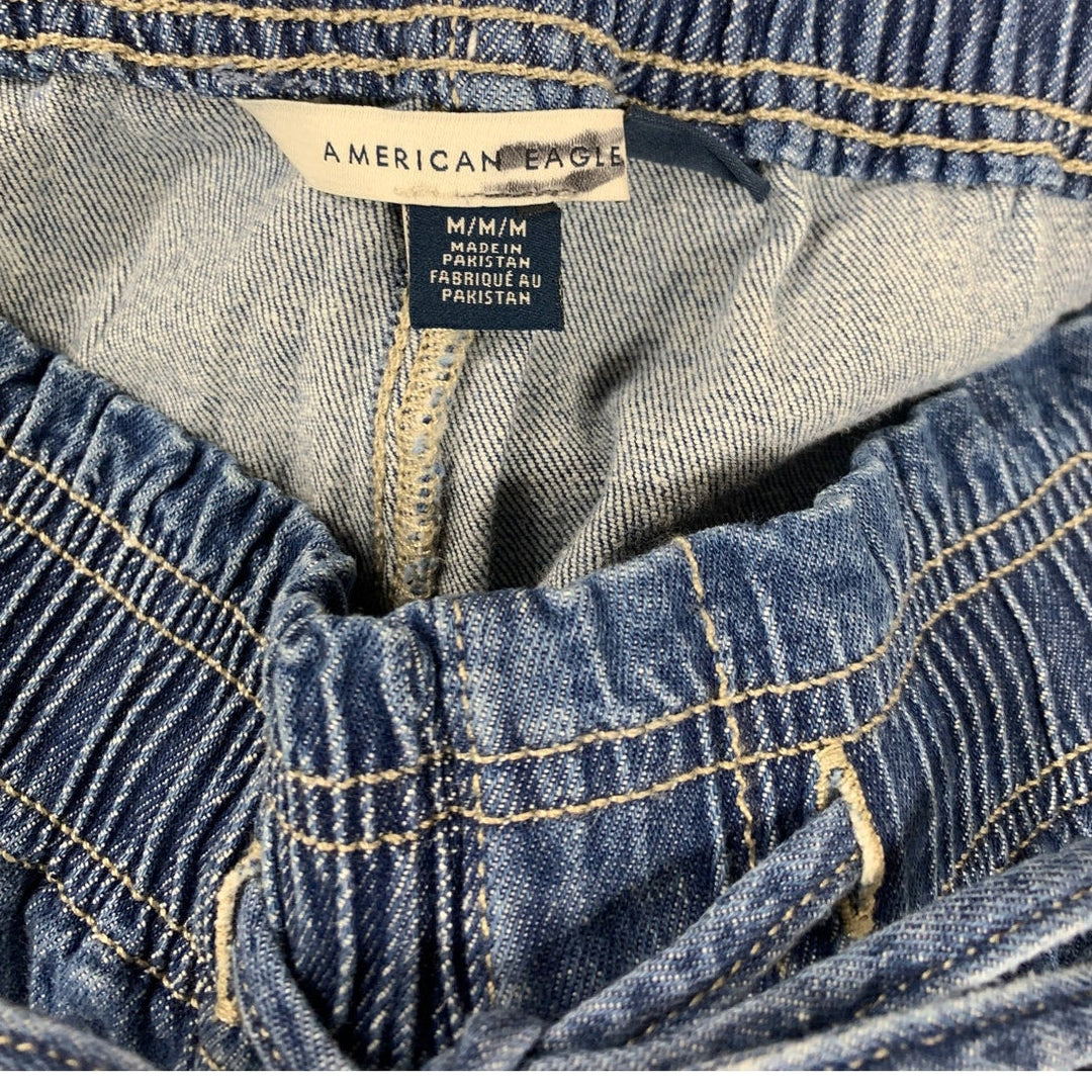 New American Eagle Womens Medium Stretch Drawstring Waist Blue Denim Pants