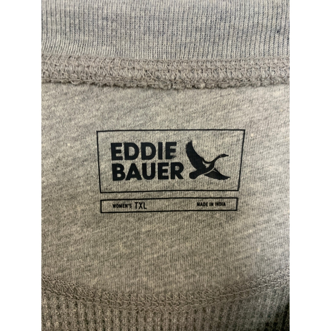 New Eddie Bauer Womens TXL XL Tall Heathered Gray Long Slv Waffled Henley Shirt