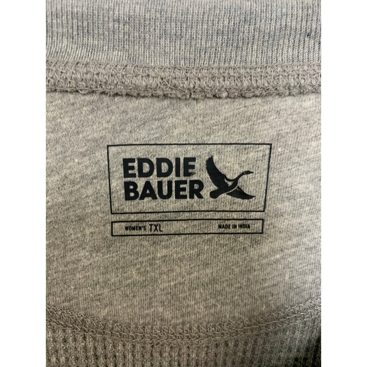 New Eddie Bauer Womens TXL XL Tall Heathered Gray Long Slv Waffled Henley Shirt
