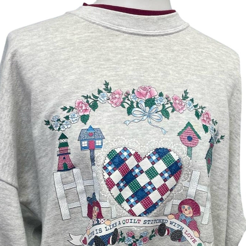 Vintage 1990s Womens 2XL Life is Like A Quilt Stitched With Love Sweatshirt