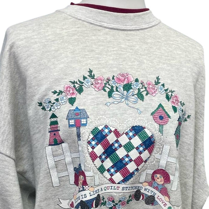 Vintage 1990s Womens 2XL Life is Like A Quilt Stitched With Love Sweatshirt