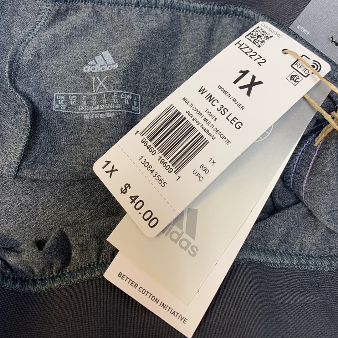 New Adidas Womens Plus Size 1X Cotton Blend Mid Rise Tight Fit Athletic Leggings