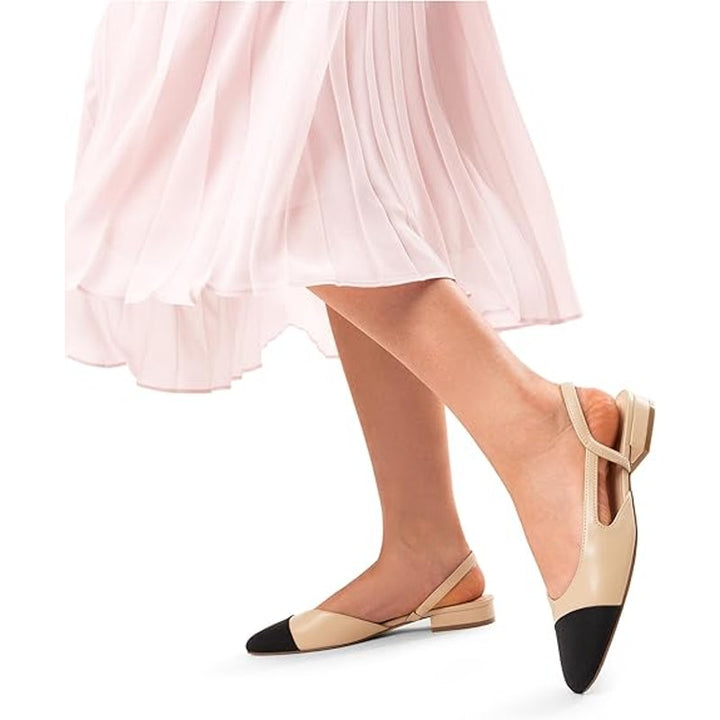 Dream Pairs Womens Size 7.5 Tan Black Slingback Low Heel Round Closed Toe Shoes