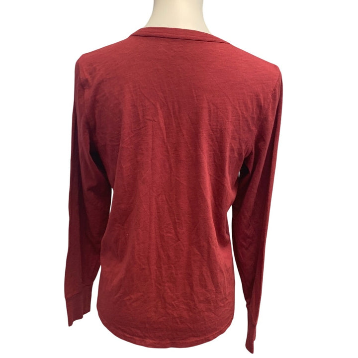 New Aerie Womens Small Red Long Sleeve PolyCotton Tee Shirt w White Ribbon