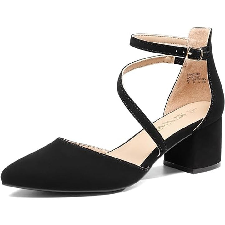 Dream Pairs Womens Size 7.5 Black Faux Suede Closed Toe 2.25" Block Heel Shoes