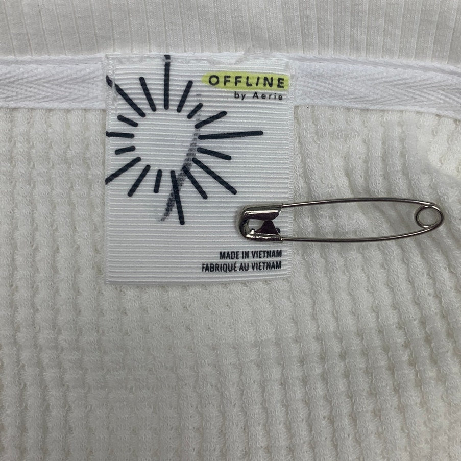 New OFFLINE by Aerie Womens Small Cotton Scoop Neck Long Sleeve Waffled Top