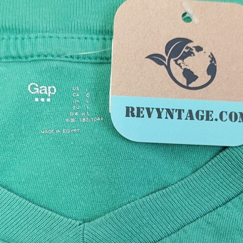 Hand Printed Upcycled Large Dragonfly on Green Cotton Blend V-Neck Tee