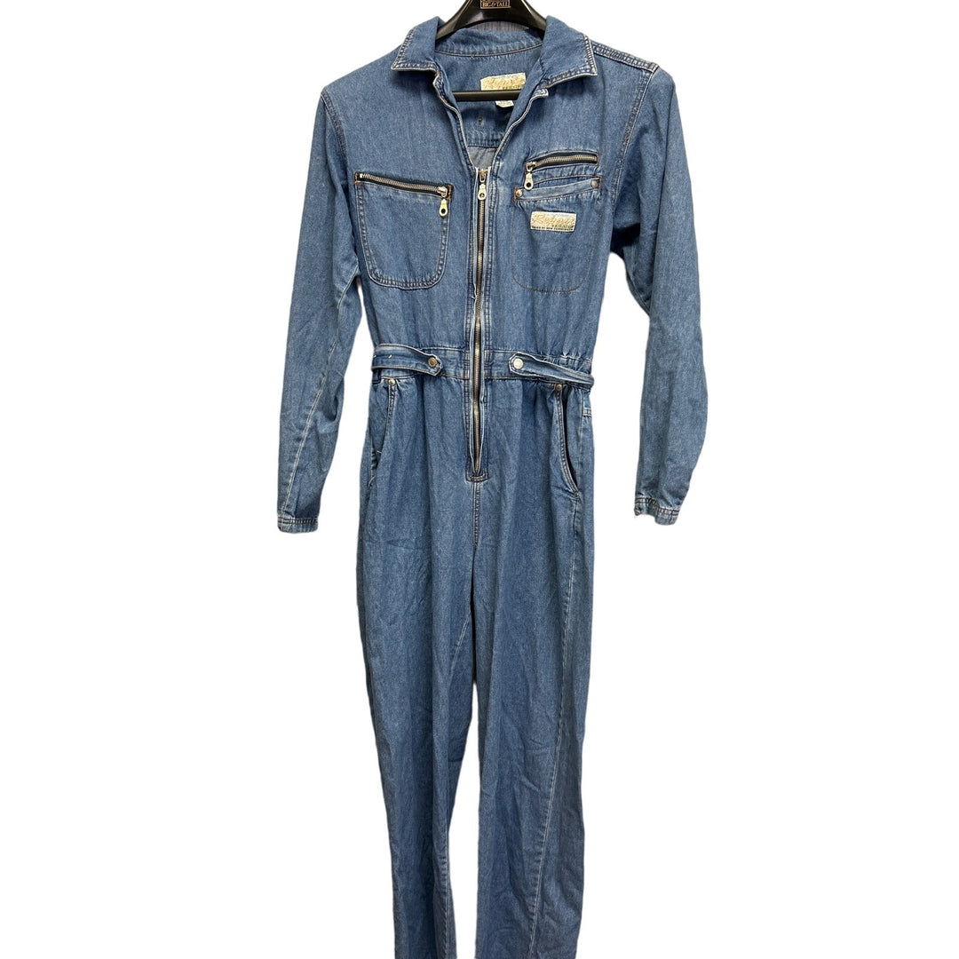 Vintage Repair Jeans Womens Medium 100% Cotton Denim Blue Jean Zip Up Jumpsuit
