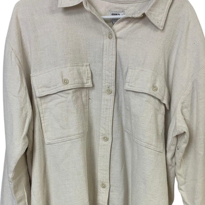 New Eddie Bauer Womens Ivory 100% Cotton Flannel Ballard Flap Pocket LS Shirt