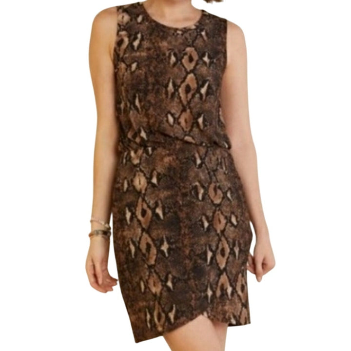 NWT New Sunday In Brooklyn Womens Large Snake Skin Print Gathered Waist Dress
