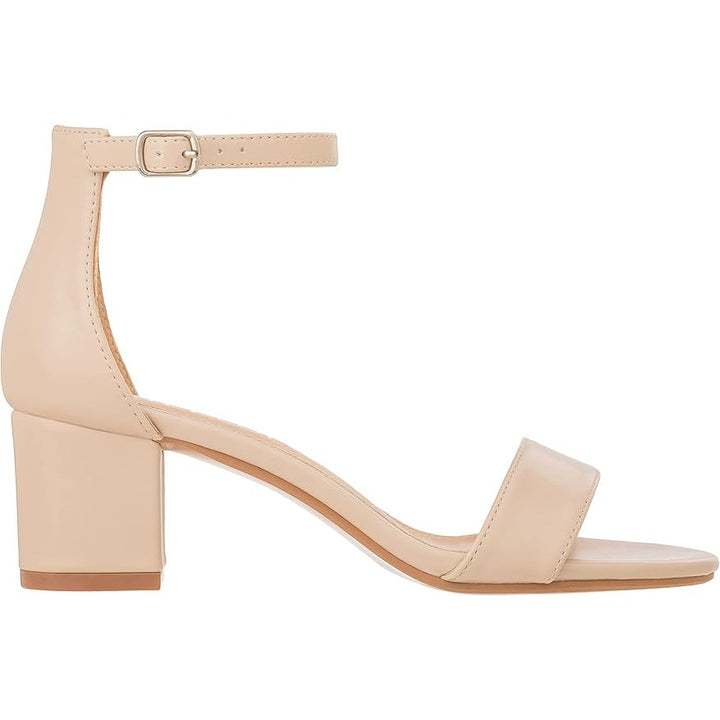 ILLUDE Womes 8.5 Nude Tan Open Toe Ankle Strap Low Block Chunky Heels Sandals