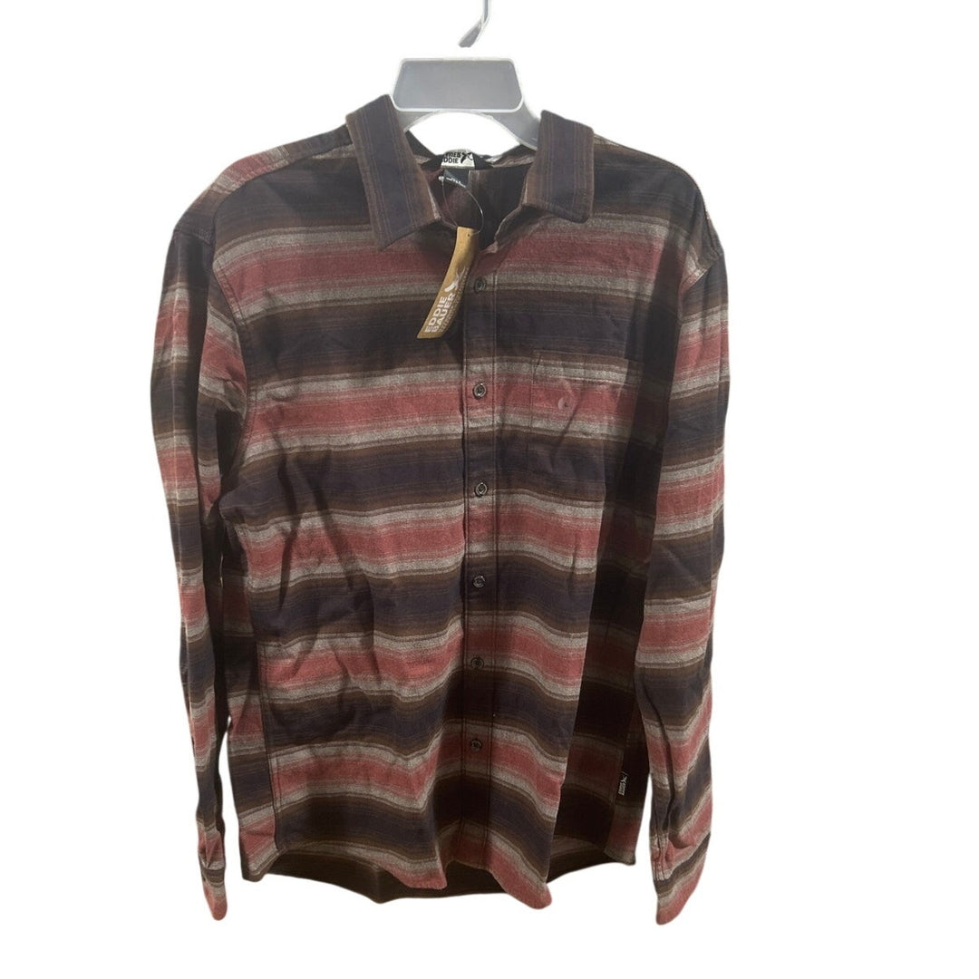 New Eddie Bauer Mens Clay Brown Stripe Soft 100% Cotton Button Up Flannel Shirt