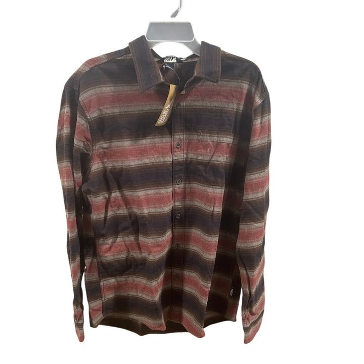 New Eddie Bauer Mens Clay Brown Stripe Soft 100% Cotton Button Up Flannel Shirt