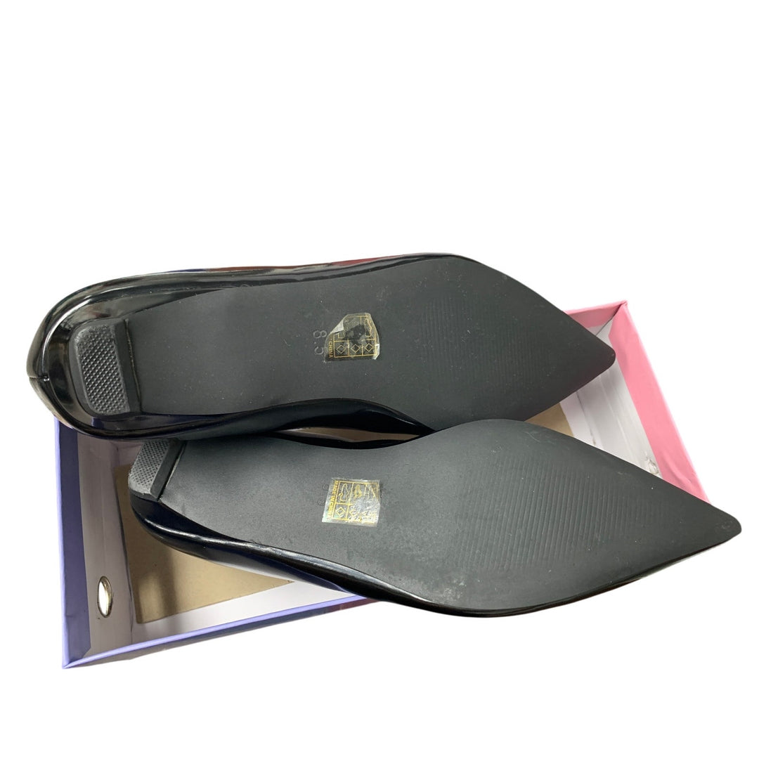 Reitoye Womens Size 8.5 Shiny Black Low Heel Slide On Pointed Toe Flats Shoes