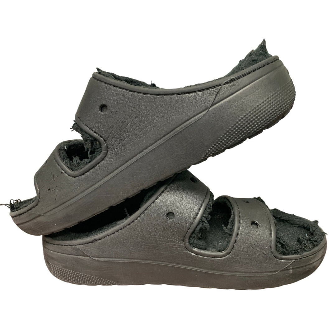 Crocs Mens 11 Womens 13 Black Fuzzy Inside Slide On Classic Cozzzy Sandal Shoes