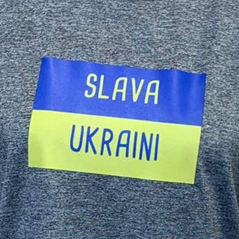 Upcycled Hand Printed Mens Small Ukraine Flag Slava Ukraini Fundraiser Tee