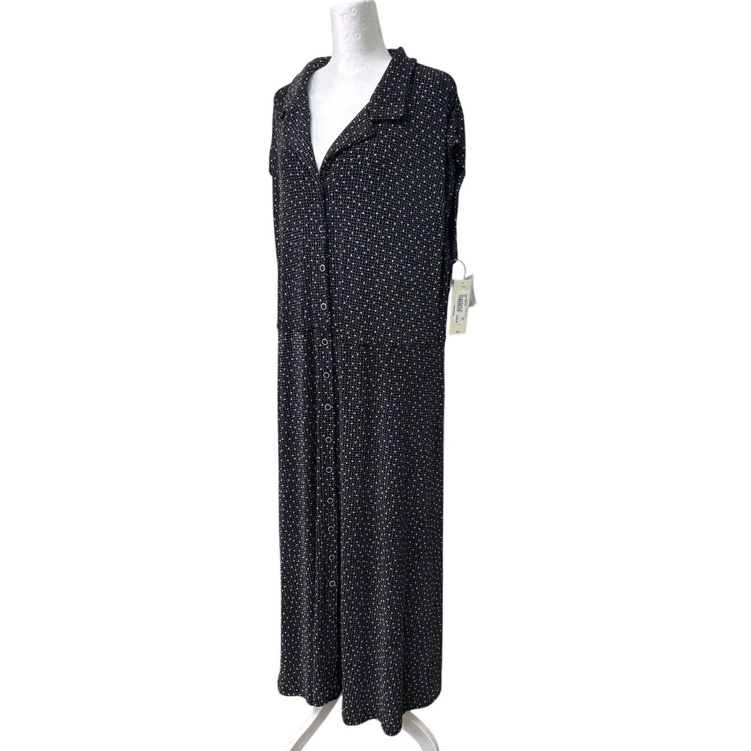 NWT New Vikki VI Womens 2X Sleeveless Front Button Square Dot Pattern Midi Dress