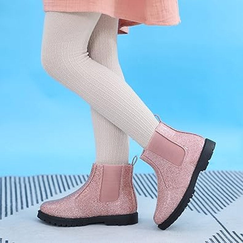 New Tobfis Girls 6 Glitter Pink Pull On Non Slip Chelsea Waterproof Rain Boots