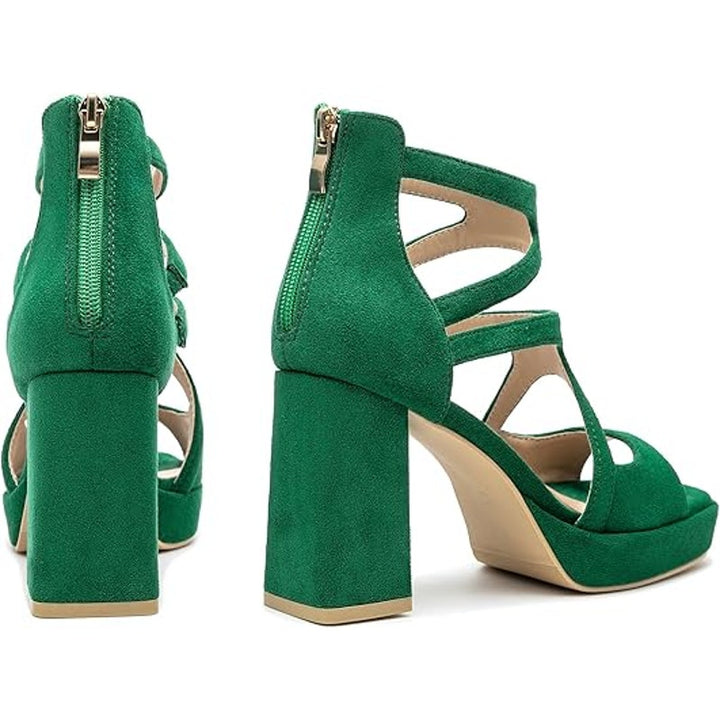 Risdoada Womens Size 8 Green Faux Suede 3.5" Platform Heel Open Toe Sandal Shoes