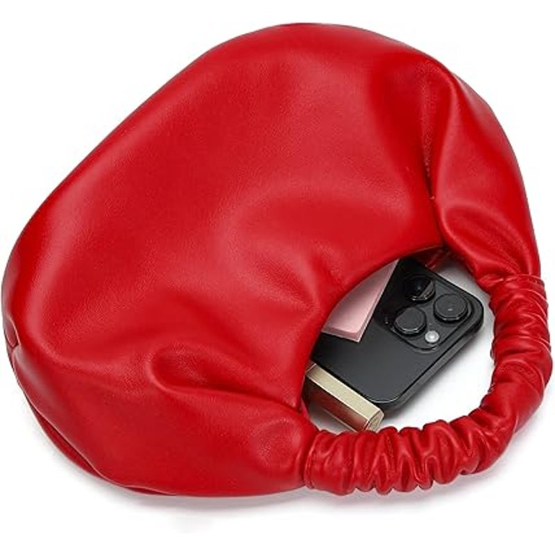 New Small Cute Red Mini Hobo Cloud Shaped Super Soft Faux Leather Clutch Purse