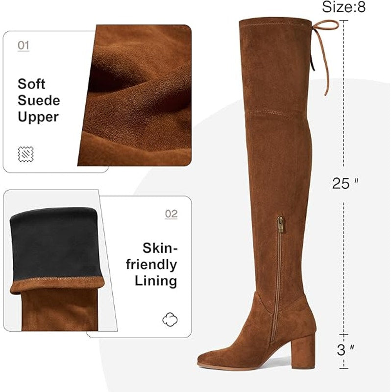 Suedi Womens Size 9.5 Chestnut Brown Super Soft Thigh High 3" Heel Boot Shoes