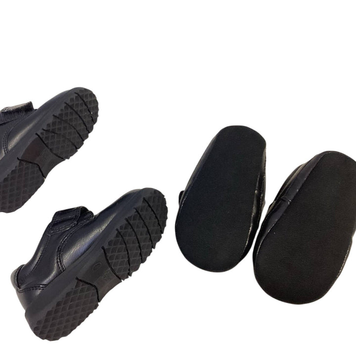 2 Pairs of Baby Boy Size 4 Black Formal Shiny Faux Leather Shoes Baby 8 &amp; Toes
