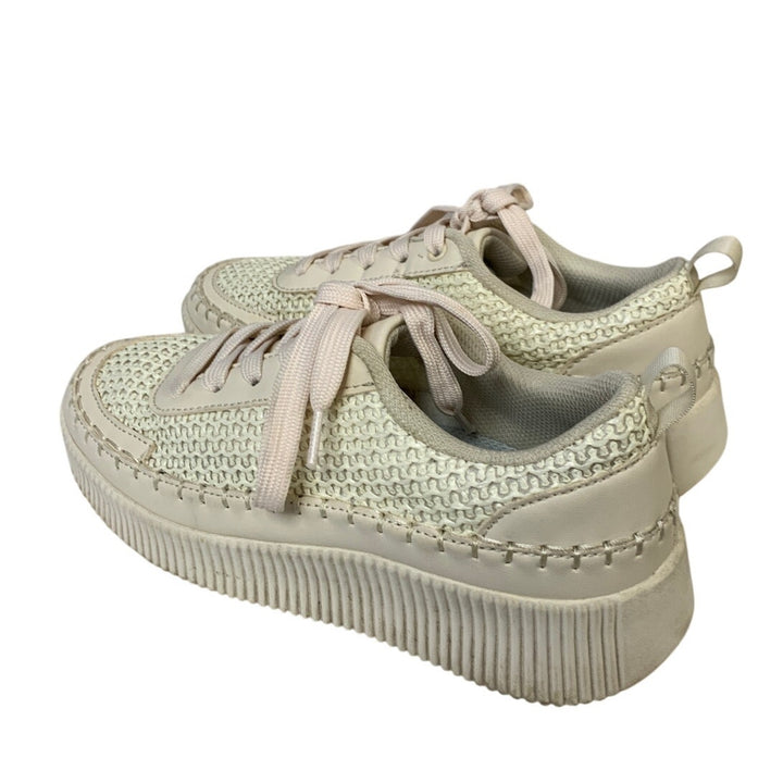 Lucky Step Womens Size 7 Beige 1.5" Heel Sneakers Lace Up Knit Casual Shoes
