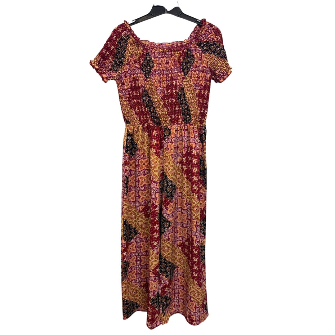 Xhilaration Womens Medium Floral Calico Smocked Short Sleeve Jumpsuit Romper
