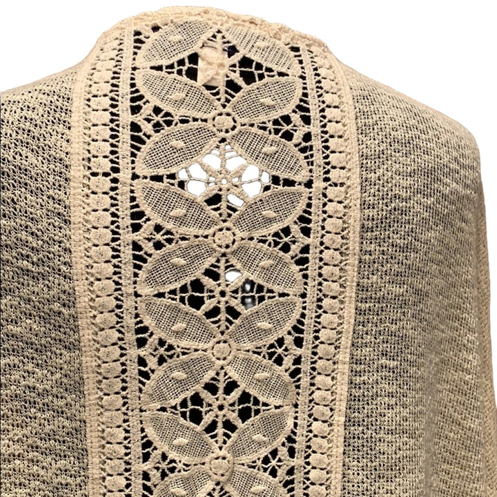 Blue Rain Medium Ivory Knit Open Front Lace Cardigan Sweater Made In USA