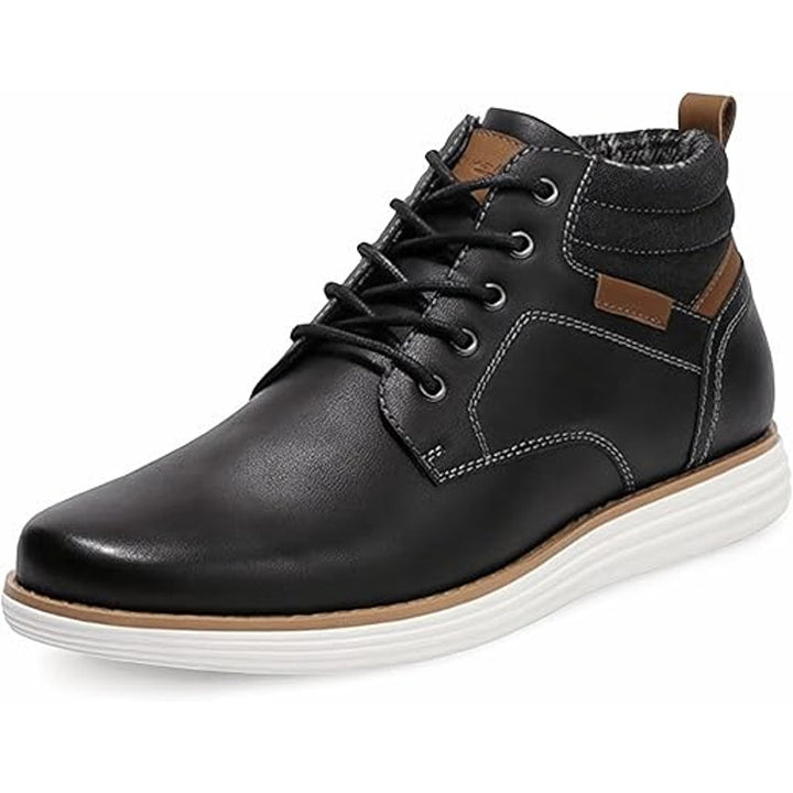 New Bruno Marc Mens 9 Black Faux Leather Mid Top Chukka Sneaker Lace Up Shoes