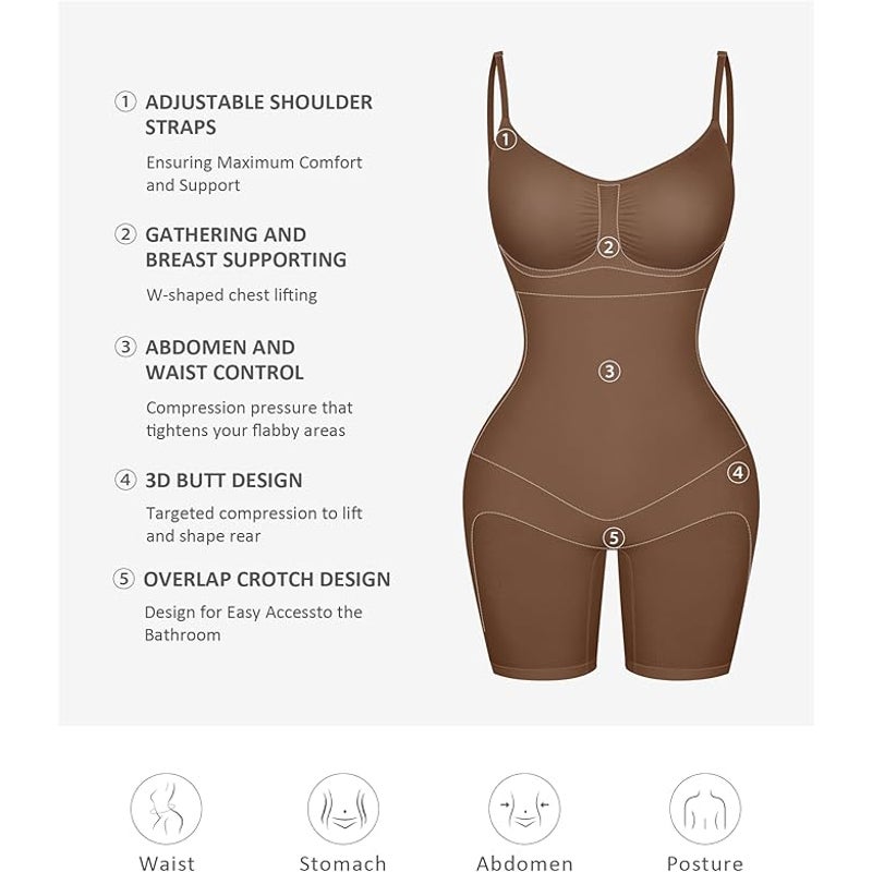 NWT New FeelinGirl Womens XS/S Cocoa Tummy Control Seamless Shapewear Bodysuit