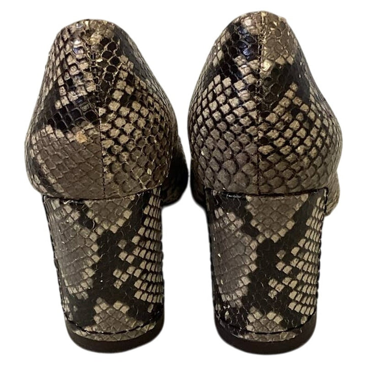 A D &amp; Daughters US Size 6 Snake Print Genuine Leather Chunky Heel Pumps Shoes
