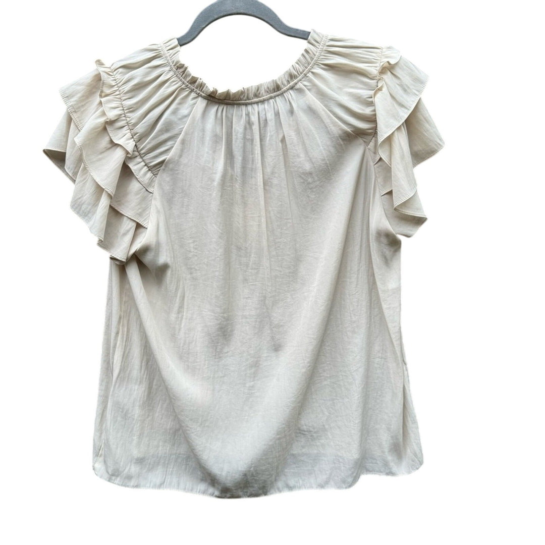 NWT New Rose &amp; Olive Womens Small Tan Flutter Short Sleeve Front Tie Blouse