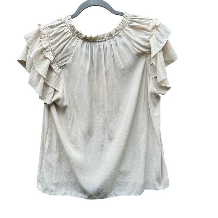 NWT New Rose &amp; Olive Womens Small Tan Flutter Short Sleeve Front Tie Blouse