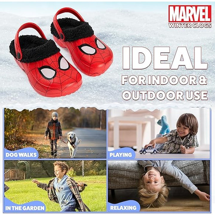 Marvel Spiderman Boys Size 3 Winter Clogs Fleece Lined Sandals House Shoes