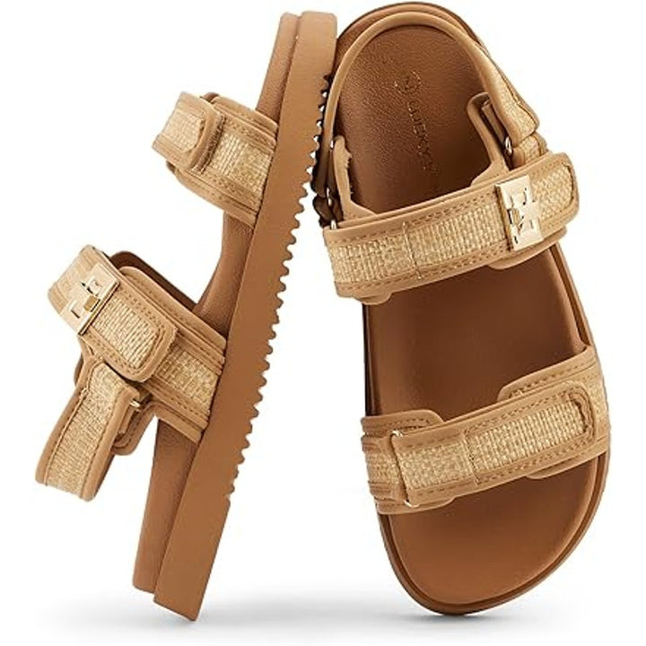 Lucky Step Womens Size 7.5 Tan Hook Loop Open Toe Double Strap Sandal Shoes