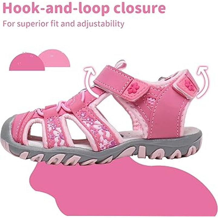 Apakowa Toddler Girls Size 7 Pink Sandals Closed Toe Latch &amp; Hook Close Shoes